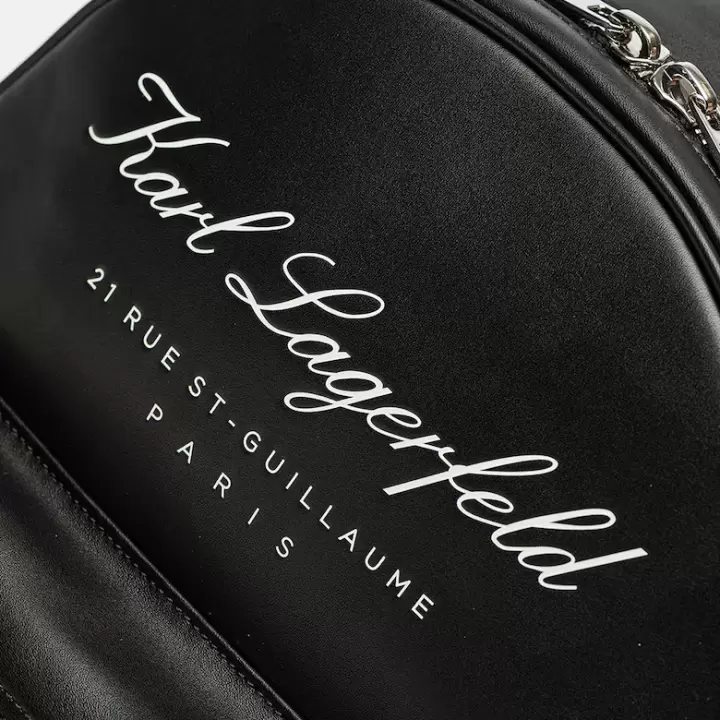 Karl Lagerfeld - Rucsac de piele ecologica cu imprimeu logo Hotel Karl