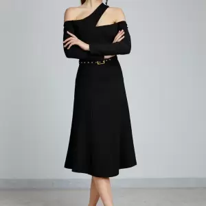 Alina Cernatescu - Rochie evazata cu decupaj pe umeri Clyde