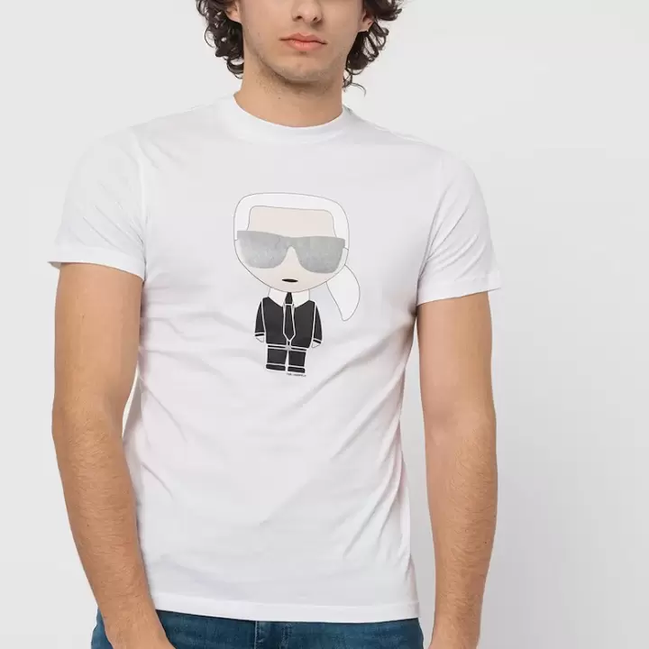 Karl Lagerfeld - Tricou de bumbac alb cu imprimeu