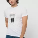 Karl Lagerfeld - Tricou de bumbac alb cu imprimeu